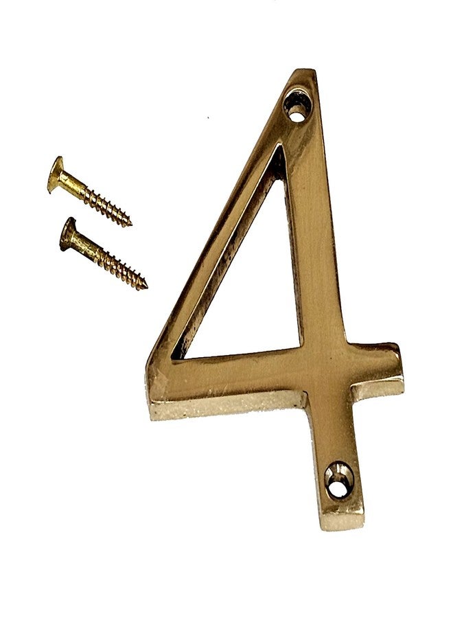 eSplanade 3" Brass House Hotel Door Number Plaque - Numeric Numerical Digit Sign for Home Office Hotel Guest House - Polished Brass Finish with Screws (Number 4) - Image 1